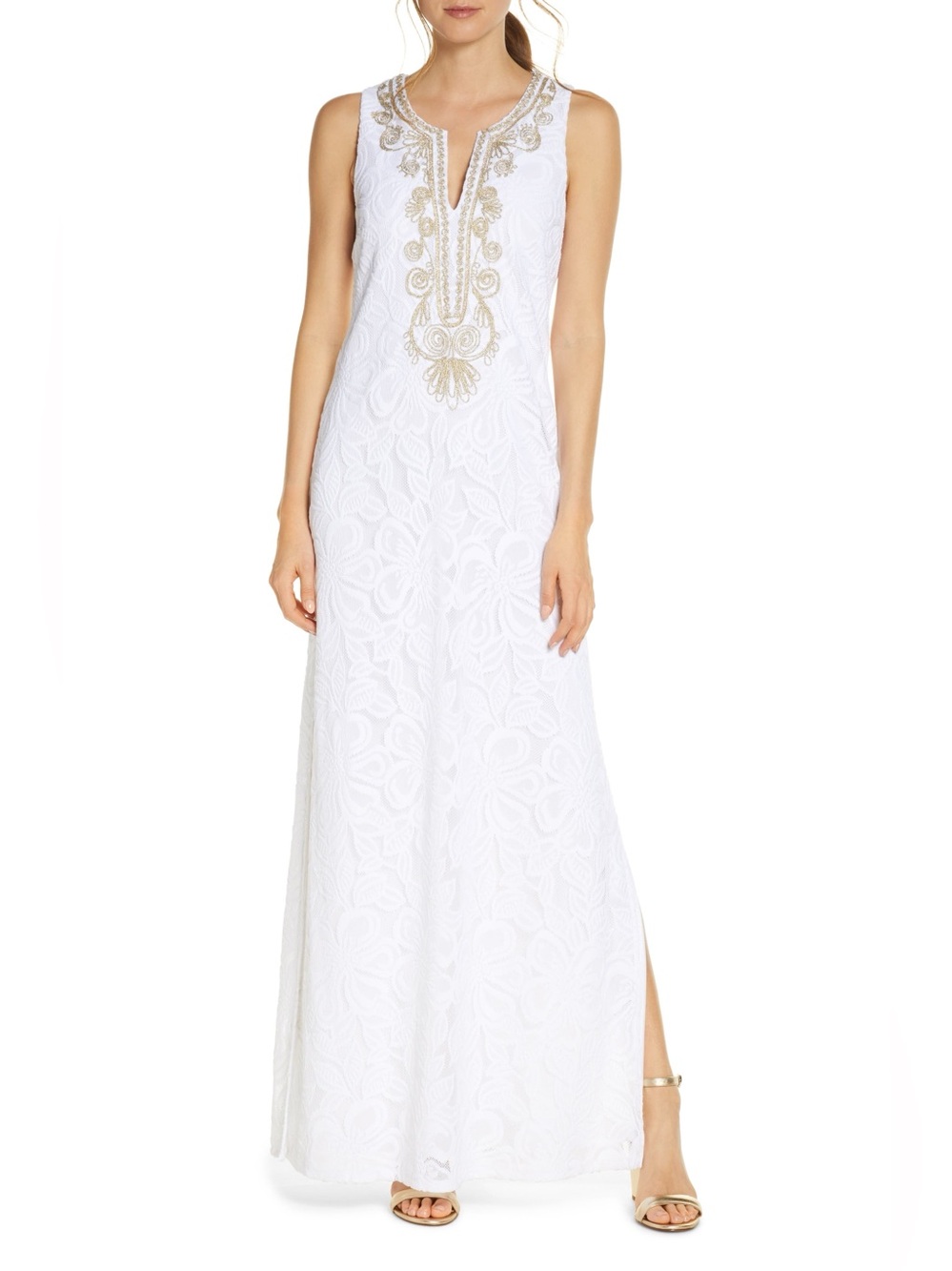 Lilly Pulitzer Carlotta Maxi Dress In Resort White Wildflower Stripe Lace Size 6 - Picture 2 of 7